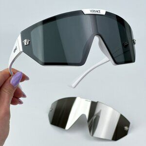 Versace VE4461 314/87 BRAND NEW Sunglasses White Mirror Silver Detachable Lens